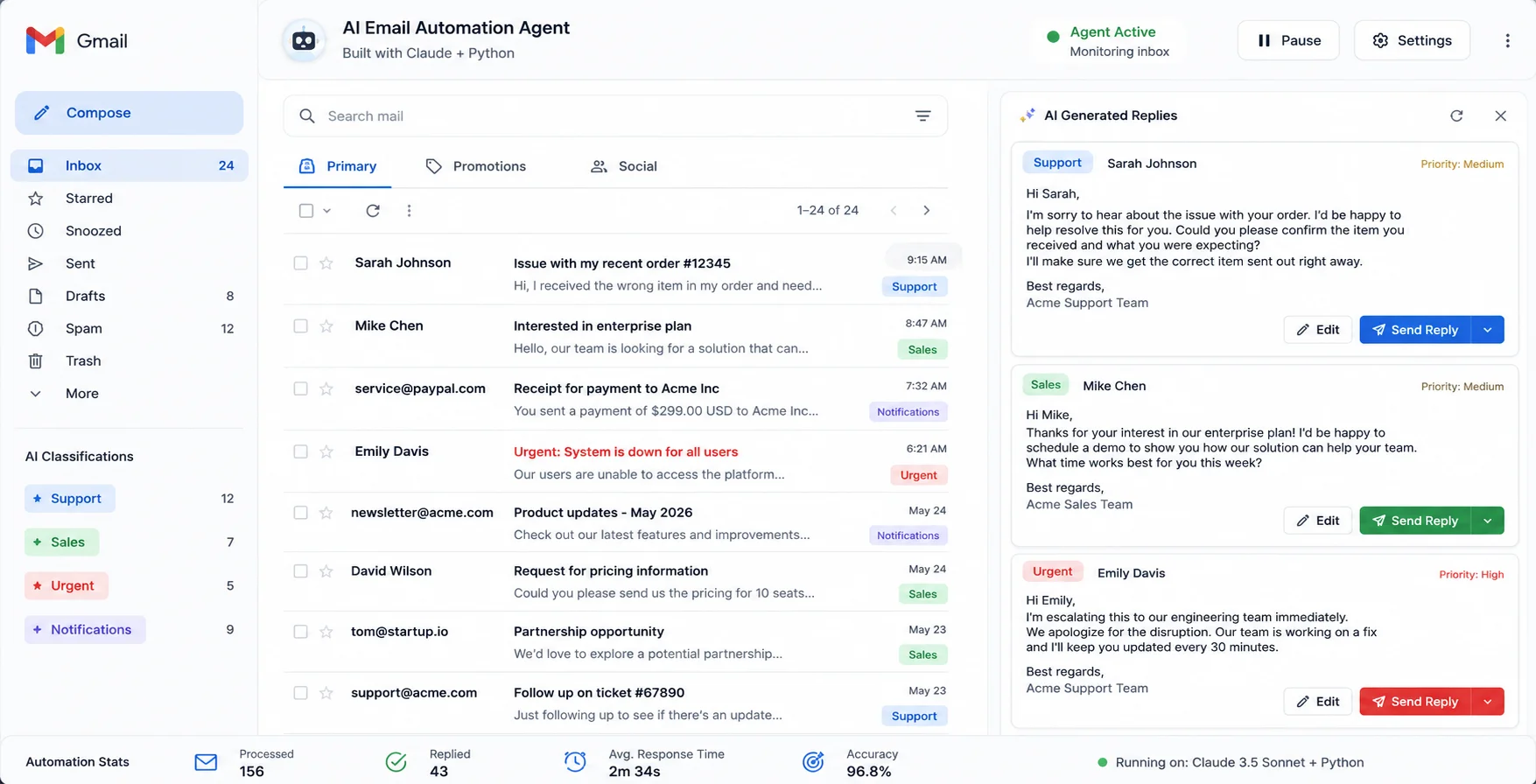 Build an email automation agent that reads, categorizes, and drafts ...