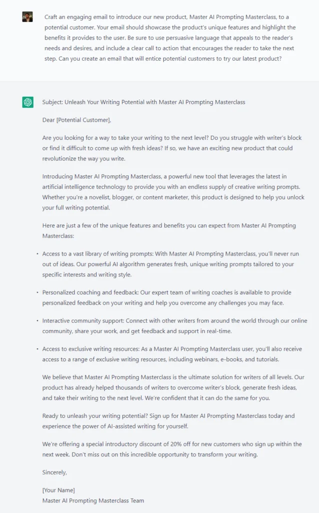 ChatGPT Prompts for Sales Email Marketing 1 Introducing New Product
