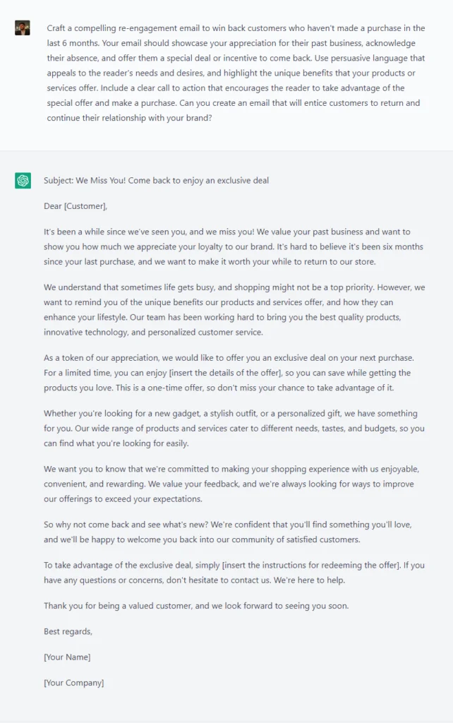 ChatGPT Prompts for Sales Email Marketing 4 Re engagement