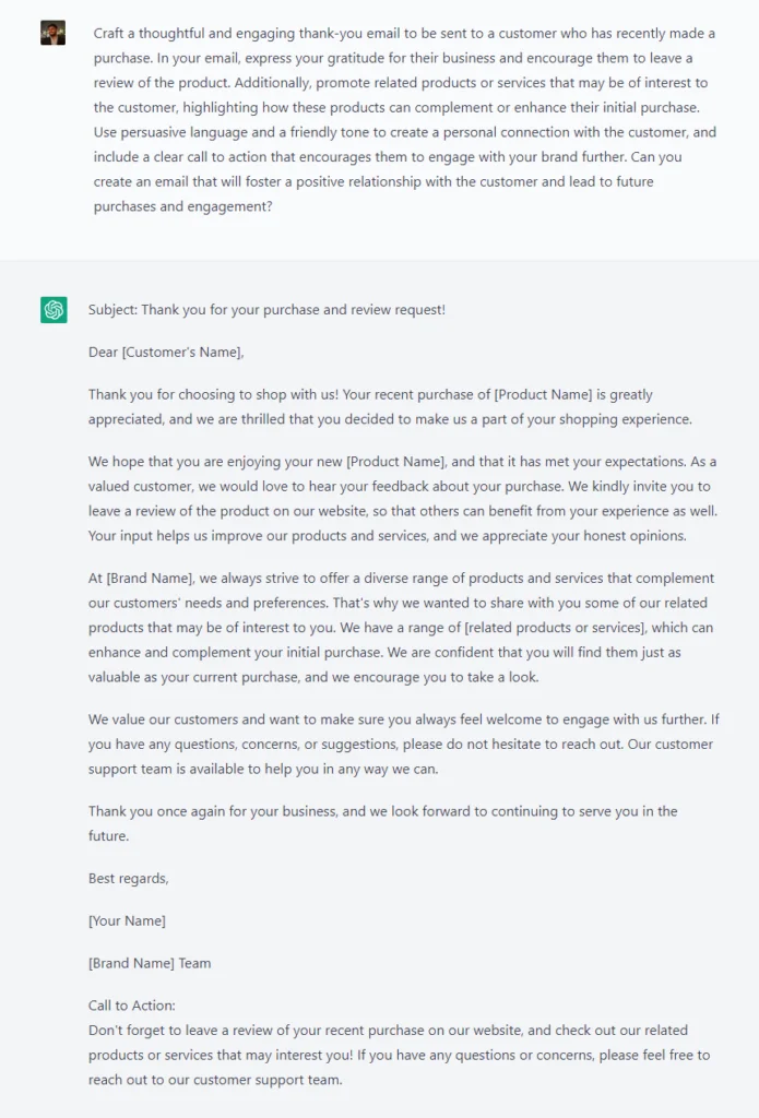 ChatGPT Prompts for Sales Email Marketing 3 Thank You Email