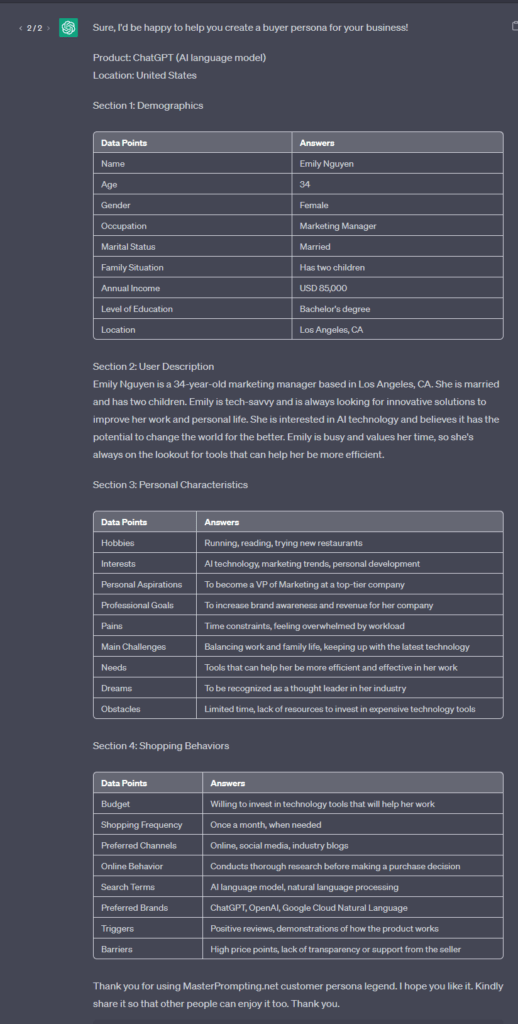 Customer persona